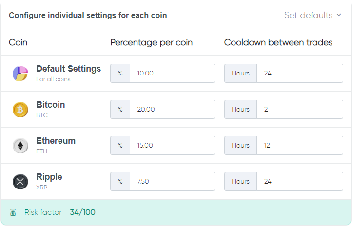 Crypto Coins Trading Settings