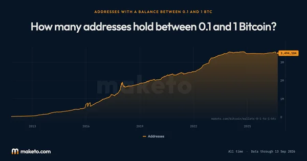 Preview of How many addresses hold between 0.1 and 1 Bitcoin?