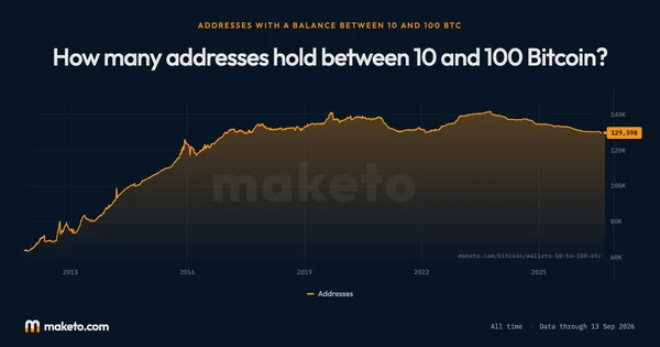 Preview of How many addresses hold between 10 and 100 Bitcoin?