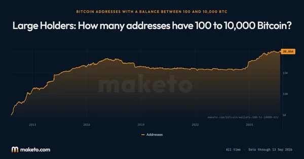 Preview of Large Holders: How many addresses have 100 to 10,000 Bitcoin?
